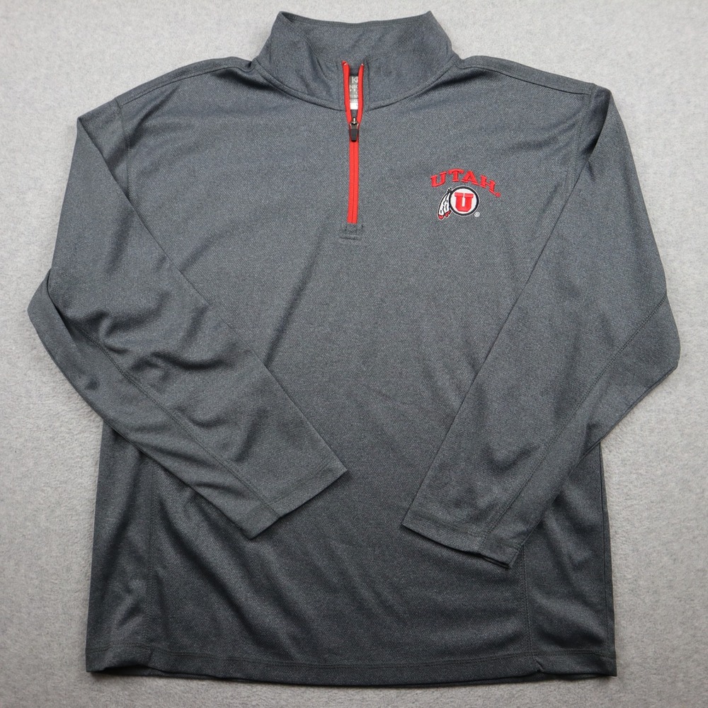 Utah Utes Knights Apparel 1/4 Zip Pullover Mens Large Gray NCAA Active Mock Neck